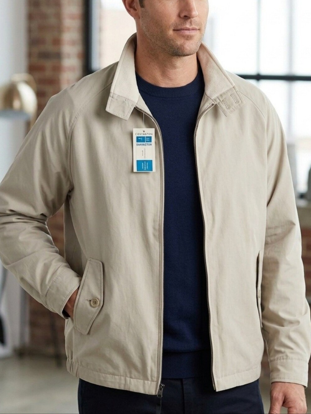 NWT Vintage Covington Men's Medium Tan Harrington Jacket  Full Zip Flap Pockets